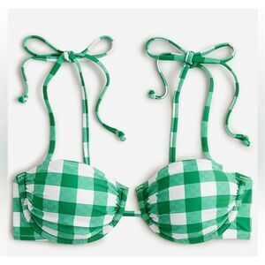 J Crew NWT size 36A green/white bikini top. Underwire Gingham plaid swim